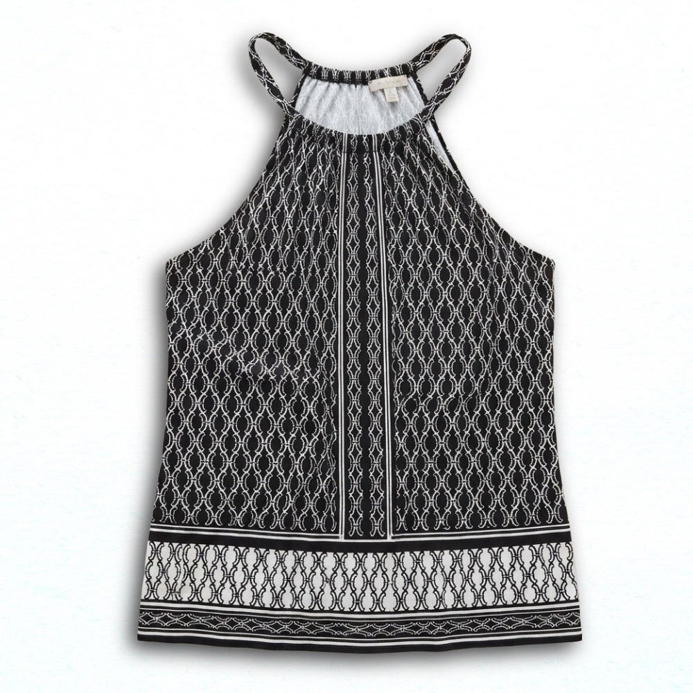 Max Studio Womens XL Halter Neck Top Black White Geometric Sleeveless Blouse
